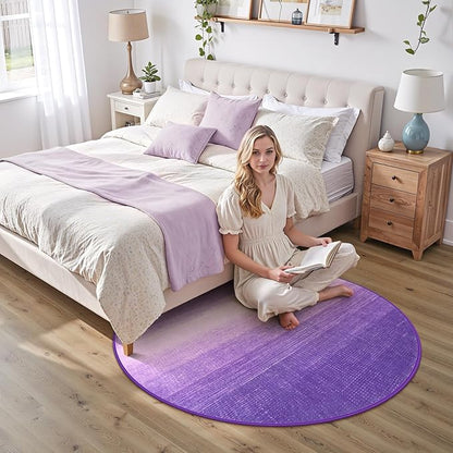 Wonnitar Modern Ombre Washable Round Rugs 5ft, Purple Round Living Room Rug, Soft Circle Bedroom Area Rug, Contemporary Low Pile Large Throw Carpet for Nursery Dining Room (Purple, Round 5ft)