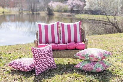RSH DECOR: Tufted U-Shape Wicker Seat Cushions Set of 2 | 19” x 19” | All-Weather Spun Fabric | Water-Resistant | Outdoor Chair Cushions for Patio Furniture | Groove Pink Flamingo