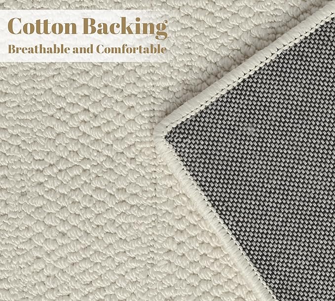 jxgzyy Beige Area Rug 5x7, 0.36'' Thick Low Pile Textured Rug, Modern Aesthetic Home Décor for High Traffic Area, Stain-Resistant Kitchen Rug with Non-Slip Backing