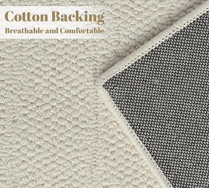 jxgzyy Beige Area Rug 5x7, 0.36'' Thick Low Pile Textured Rug, Modern Aesthetic Home Décor for High Traffic Area, Stain-Resistant Kitchen Rug with Non-Slip Backing