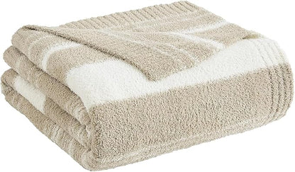 WRENGONGE Khaki Throw Blanket, 60x80 Soft Cozy Striped Throw Blankets for Couch, Sofa, Bed, Travel, Lightweight Fluffy Warm Plush Decorative Blankets for Women, Men,Kids Gift