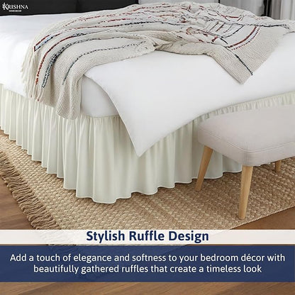 KRISHNA Ruffled Bed Skirt with Split Corners Queen, 100% Microfiber Hotel Quality, 28 Inch Drop Dust Ruffle Gathered Bedskirt with Platform, 60" x 80", Ivory