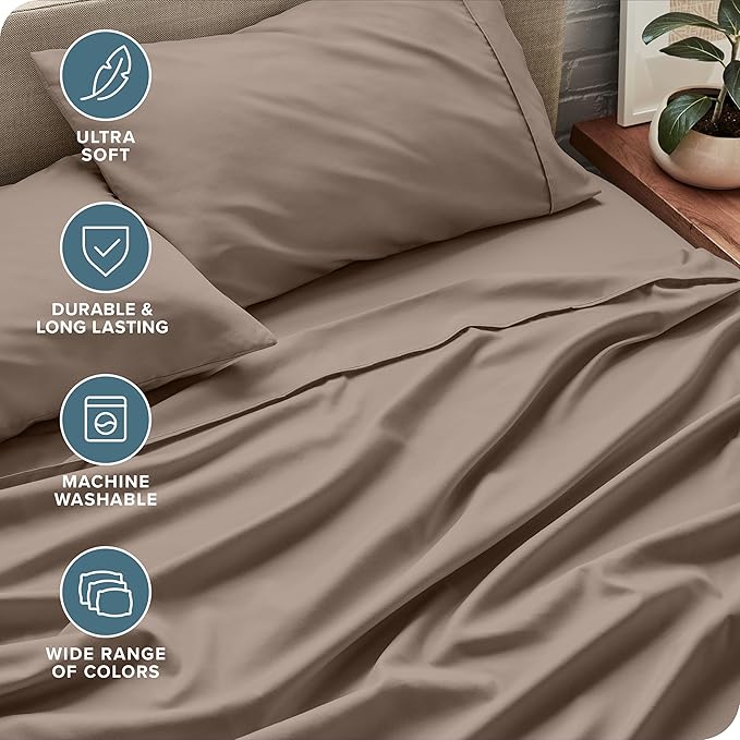 Bare Home Twin Sheet Set - 1800 Ultra-Soft Microfiber Bed Sheets - Double Brushed - Deep Pockets - Easy Fit - Extra Soft - 3 Piece Set - Bedding Sheets & Pillowcases (Twin, Taupe)