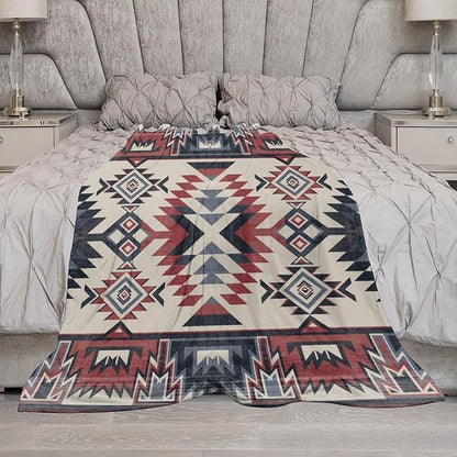 Southwest Blanket, Tribal Indian Throw Blanket Red Black Aztec Ethnic Geometric Print Blanket for Couch Bed Sofa Cover Throw Home Decor 50"x60"