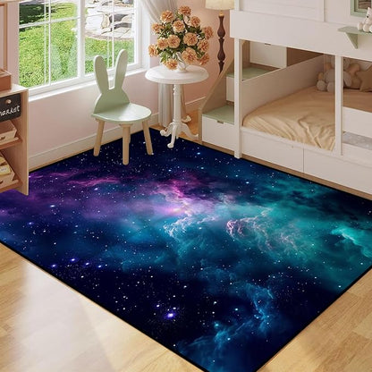 4' X 6' Galaxy Area Rug for Kids Bedroom Dark Blue Starry Sky Carpets Living Room Large Glitter Outer Space Throw Rugs Floor Mat 71 in x 47 in