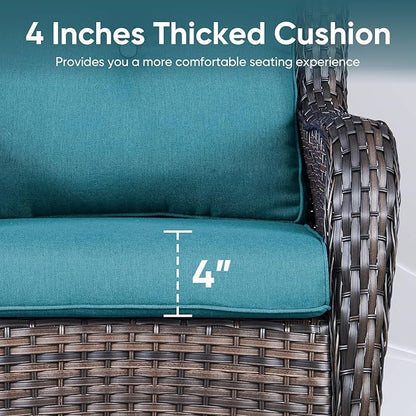 7-Piece Outdoor Patio Cushion Set - Fade & Water Resistant with Removable Olefin Cover, 22x24x4 Inch Memory Foam Cushions for Wicker Sectional Sof - Peacock Green/Buckle