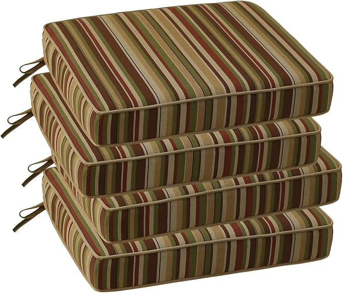 Outdoor Square Corner Seat Cushion, 18.5"x16"x3", Set of 4, Non Slip Seat Cushion Pads with Removable Cover for Patio Furniture, Garden Yard Lawn, Colorful Stripe