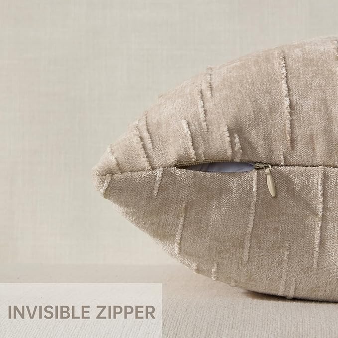 Set of 2 Soft Textured Throw Pillow Covers 12x20, Invisible Zipper Neutral Cushion Cases, Easy - Care Decorative Farmhouse Decor for Living Room Couch (Khaki, 12" x 20" (Pack of 2))