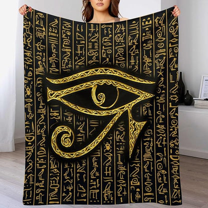 Ancient Egyptian Blanket, Egyptian Eye of Horus Ancient Culture Golden Egyptian Hieroglyphs Alphabet Print Blankets for Couch Sofa Bed Boys Mens, 60"x80"