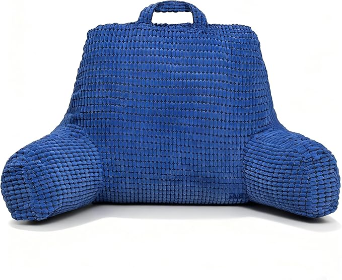 NOONTIDE Reading Pillow with Top Handle,Uniquely Designed Soft Fabric, Ergonomic Back Support for Bed,Cover Washable Sit up Pillow,Watching TV/Gaming/Relaxing(Blue)