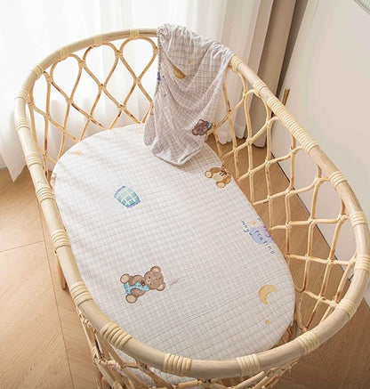 SDY Jersey Bassinet Sheets for Baby Girls,32 "x 16 "x 4", Pink Kawaii Bear Standard Oval/Retangle Bassinet Mattress Sheets for Toddler,Super Soft Breathable