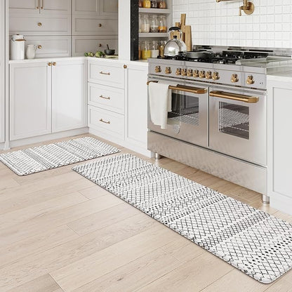 KIMODE Anti Fatigue Kitchen Mat for Floor, 20"x59"+20"x32" Kitchen Rugs Set of 2, Non Slip Kitchen Floor Mats Cushioned, Comfort Mats for Kitchen Floor Sink Laundry Office Desk Black and White