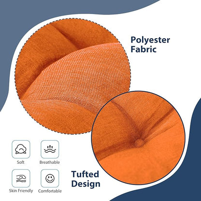 Chair Cushions for Dining Chairs, Seat Cushions for Kitchen Chairs, Indoor Seat Cushions with Ties, Tufted Foam Chair Pads, Non Slip Chair Cushions Set of 6, 15.5" x 15.5" x 4", Orange