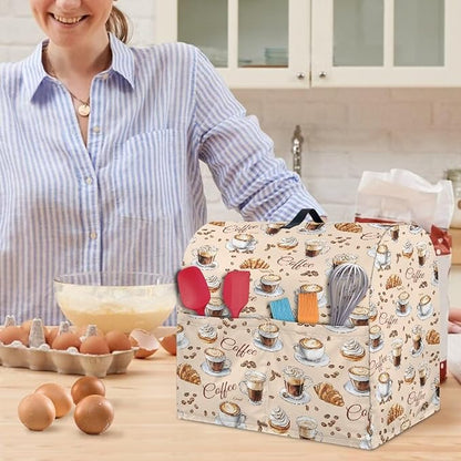 Coffee Pattern Mixer Covers Universal Stand Mixer Dust Cover Compatible with 6-8 Qt Kitchen Aid Mixer Small Appliance Protector
