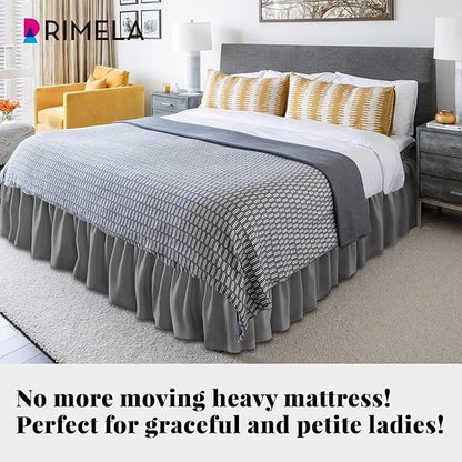 RIMELA Light Grey Bed Skirt Queen Size 21 Inch Drop, Elastic Bed Skirting for Bed Base and Frame, Bedding Dust Ruffle Easy to Install, Lightweight Wrap Around Adjustable Bedskirt