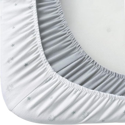 Pack and Play Sheets Fitted- Fit for Pamo Babe, Baby Trend, Graco, ADOVEL, Dream On Me and Other 25" x 36" Playard Mattress Cover, Ultra Soft & Stretchy Playpen Sheets, Grey & White Star, 2 Pack