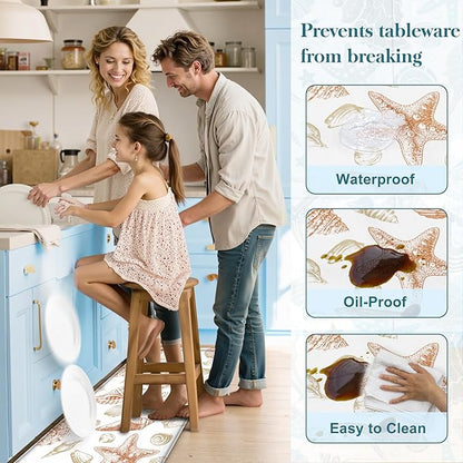 Kitchen Mats for Floor Cushioned Anti Fatigue Sets of 2 Beach Theme Kitchen Rugs Non Slip Waterproof Coastal Foam Kitchen Floor Rug Nautical Seashell Comfort Standing Mat For Sink Laundry, Coral