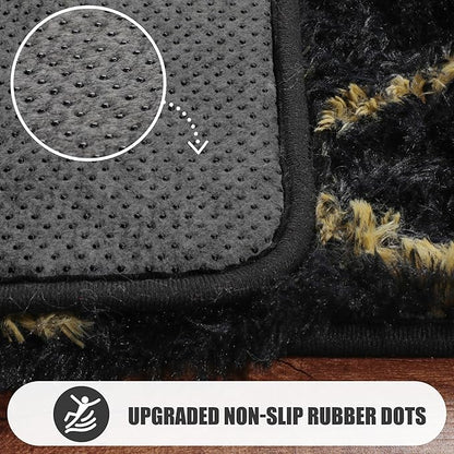 ONASAR 8x10 Area Rugs for Living Room, Fluffy Black and Gold Bedroom Rug, Washable Geometric Boho Large Soft Plush Shaggy Fuzzy Floor Carpet for Nursery Kids Classroom Playroom Dorm Home Decor