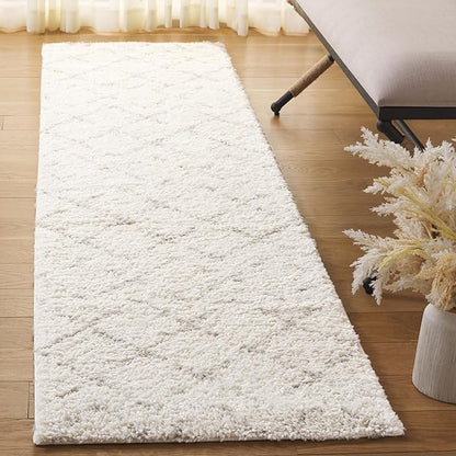 SAFAVIEH Arizona Shag Collection Runner Rug - 2'3" x 12', Ivory & Beige, Moroccan Boho Design, Non-Shedding & Easy to Clean, Ideal for Ideal for Living Room, Hallway, Foyer, Bedroom (ASG743A)