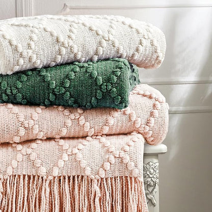 BOURINA Green Throw Blanket 50 x70 Inches Jacquard Argyle Throw Textured Solid Soft Throws and Blankets for Sofa or Bed Knitted Decorative Blanket