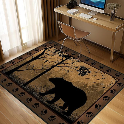 Rustic Area Rug 5x7,Bear Country Cabin Wildlife,Brown Rugs for Living Room,Ultra-Thin Washable Throw Carpet Indoor Vintage Rugs Non Slip Accent Floor Mats for Bedroom,Dining Room,Laundry Room,Office