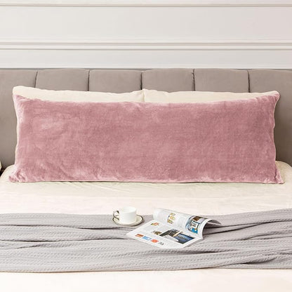 BEDELITE Body Pillow Cover with Zipper Closure, Super Soft and Cozy Fuzzy Fleece Pillowcase 20 x 54 Inches, Luxury Fluffy Plush Long Body Pillow Pillowcase for All Seasons(Dusty Pink)