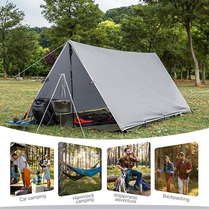 Camping Tarp Tent Portable Multifunctional Bushcraft Backpacking Tear-Resistant Fabric Rain Fly Tarps Awning Shelter Lightweight Waterproof Tarp(10×10 tarp)