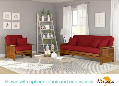 Nirvana Futons Brentwood Tray Arm Futon Sofabed Set - Queen Frame, 8" Thick Red Mattress, Rich Heritage Finish