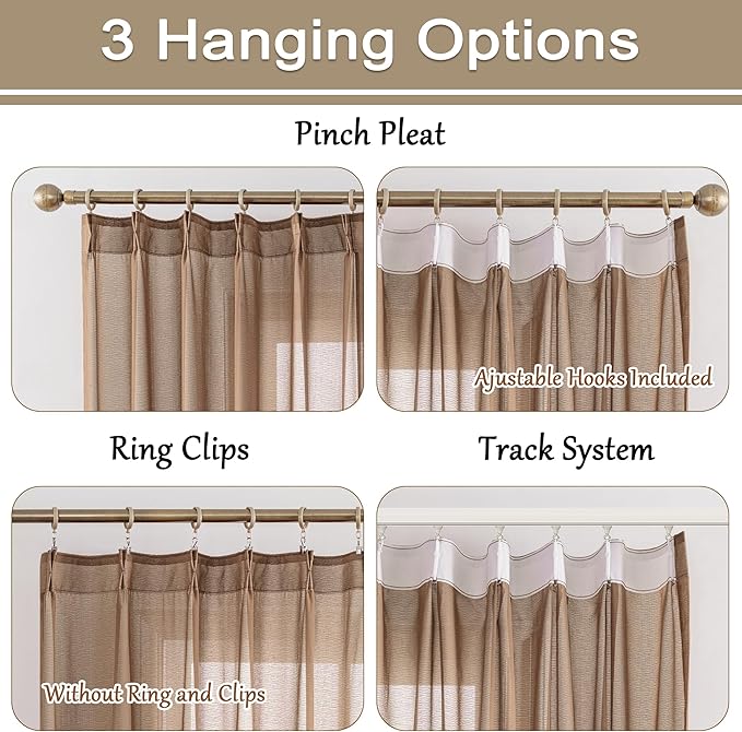 Mocha Pinch Pleated Curtains 84 Inch Length for Living Room Farmhouse Soft Textured Sheer Pleated Drapes with Ajustable Hooks for Bedroom, Mocha Moose, 42" W x 84" L, 2 Panels