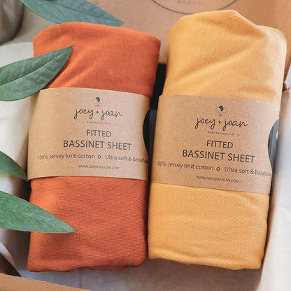 Bedside Sleeper Bassinet Sheets for 32 x 19 Inch Mattress Pad – Compatible with Ronbei, Pamobabe, Nordmiex Bassinet – 100% Jersey Cotton – Mustard Yellow + Burnt Orange – 2 Pack