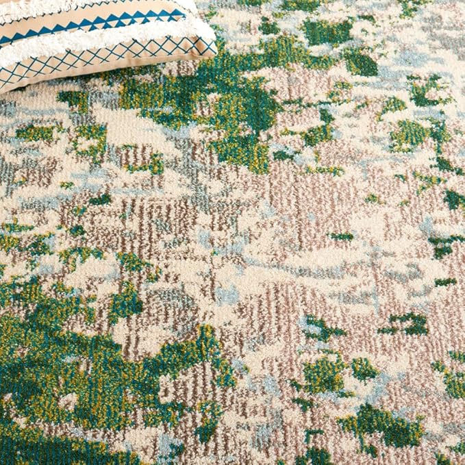 SAFAVIEH Monaco Collection Area Rug - 9' x 12', Green & Blue, Contemporary Design, Slip Resistant & Stain Resistant, Ideal for High Traffic Areas in Living Room, Bedroom & Dining Room (MNC225Y-9)