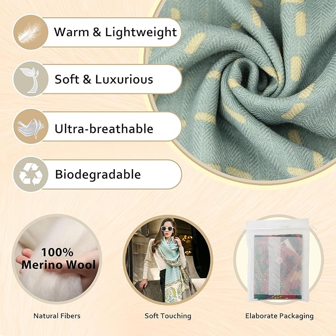 DANA XU 100% Merino Wool Pashmina Shawl for Women 96"x43", Oversized Cashmere Wrap with Tassels, Floral Travel Blanket Cape