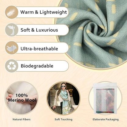 DANA XU 100% Merino Wool Pashmina Shawl for Women 96"x43", Oversized Cashmere Wrap with Tassels, Floral Travel Blanket Cape