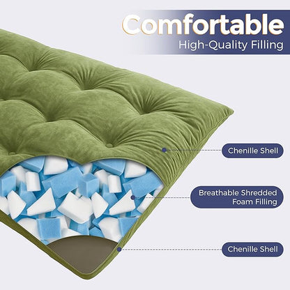 MAXYOYO Japanese Floor Mattress Queen Size, 6" Foldable Futon Mattress Tufted Roll Up Floor Bed, Thick Chenille Tatami Mat Sleeping Pad for Camping Guest Room Dormitory Bedroom RV, Green