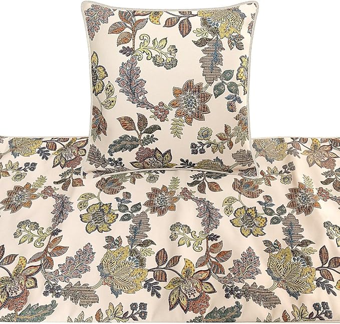 The HomeCentric King Queen Twin Multi Color & Ivory Designer Queen 74"x18" Bed Runner Without Pillow Cover, Floral Bed Scarf on Jacquard Fabric - Seasons Blossoms