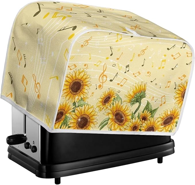 Sunflower Music A Print Bread Maker Cover, Anti Dust Fingerprints Toaster Covers for Kitchen, Toaster Cover 4 Slice Wide Slots