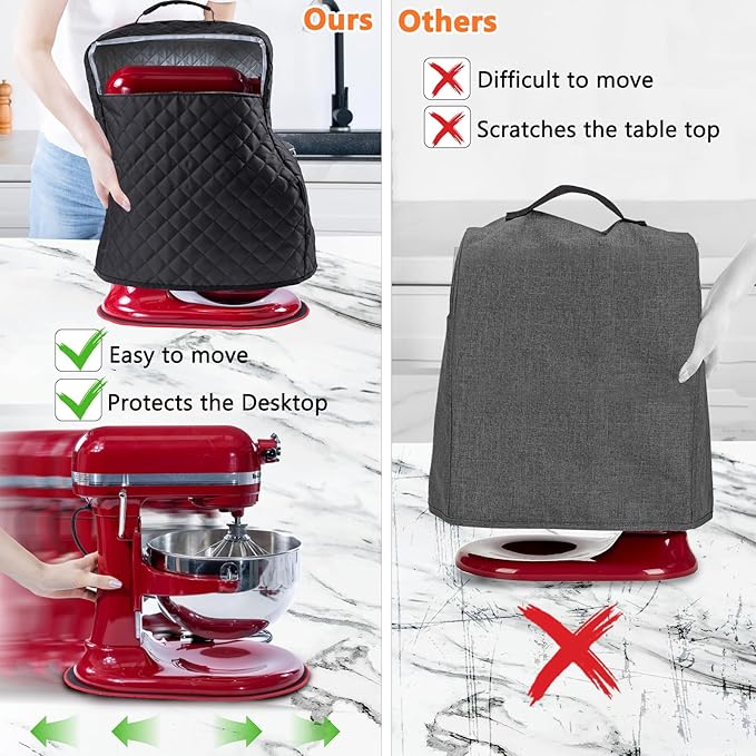 BAGSPRITE Stand Mixer Cover with Appliance Sliders Compatible with KitchenAid Mixer 4.5/5 Quart with Pockets for Kitchen Aid Accessories and Attachments