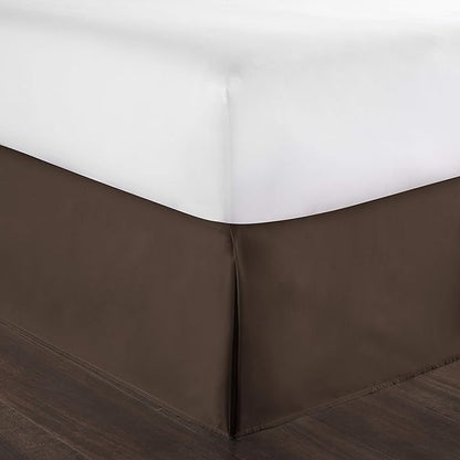 Bed Skirt - 100% Cotton 800 Thread Count Box Pleated Bed Skirt - Luxury Pleated Dust Ruffle, Hotel Quality Modern Bed Skirt, Easy Fit with 12 Inch Tailored Drop, Twin XL, Chocolate