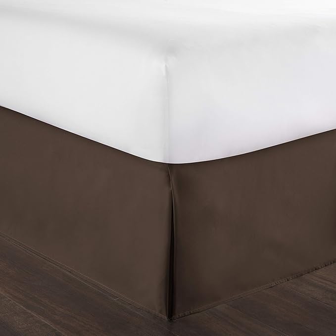 Bed Skirt - 100% Cotton 800 Thread Count Box Pleated Bed Skirt - Luxury Pleated Dust Ruffle, Hotel Quality Modern Bed Skirt, Easy Fit with 12 Inch Tailored Drop, Full XXL, Chocolate