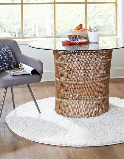 Unique Loom Solid Shag Collection Area Rug (4' 1" Round, Snow White)
