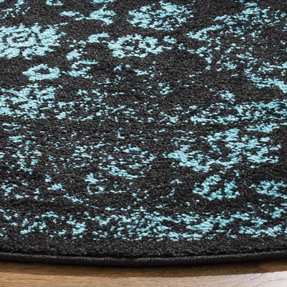 SAFAVIEH Adirondack Collection Area Rug - 4' Round, Black & Teal, Distressed Vintage Floral Design, Non-Shedding & Easy to Clean, Ideal for Living Room, Bedroom, Dining Space (ADR109K)