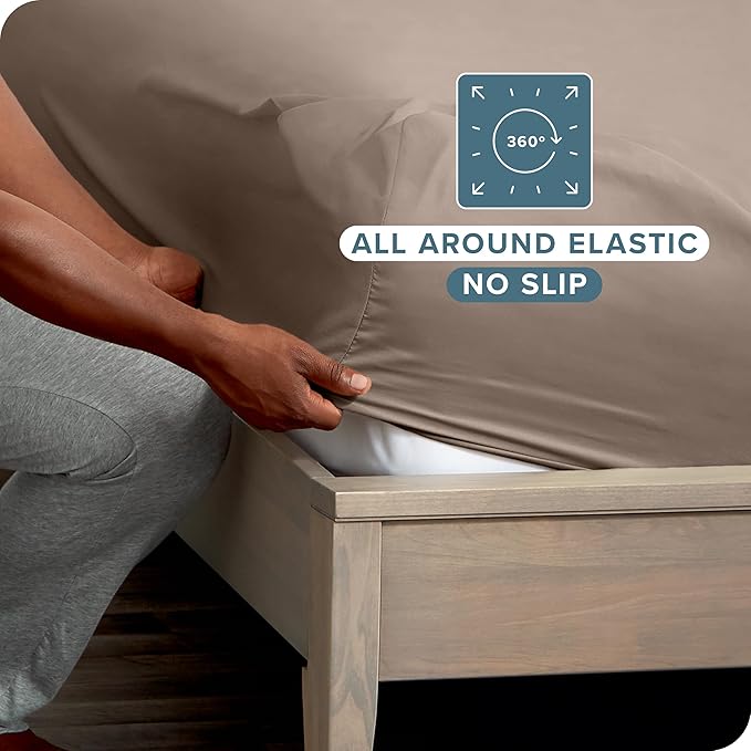 Bare Home 2-Pack Fitted Bottom Sheets King - Premium 1800 Ultra-Soft Wrinkle Resistant Microfiber - Deep Pocket (King, Taupe)