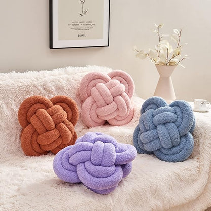 Xiashrk Knot Pillow Ball, 12" Soft Decorative Throw Pillows for Couch Bed, Rust Red Knotted Plush Throw Pillow Handmade Square Cushion Home Couch Decor Pillows for Living Room