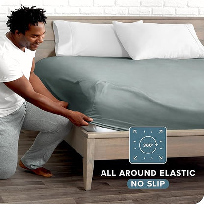 Bare Home Fitted Bottom Sheet Twin Extra Long Size - Premium 1800 Microfiber - Ultra-Soft Hotel Luxury - Deep Pocket - Durable and Long Lasting (Twin XL, Sea Spray)