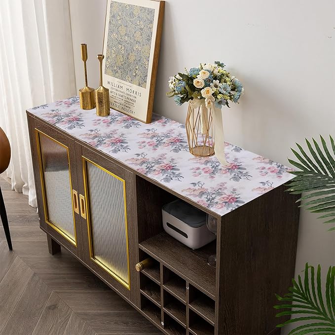 Drawer and Shelf Liner for Cabinets, Non-Adhesive and Strong Non-Slip Vintage Floral Shelf Cabinet Drawer Liners for Kitchen,Table,Bookshelves,Waterproof Cupboard Liners,12IN x 10FT