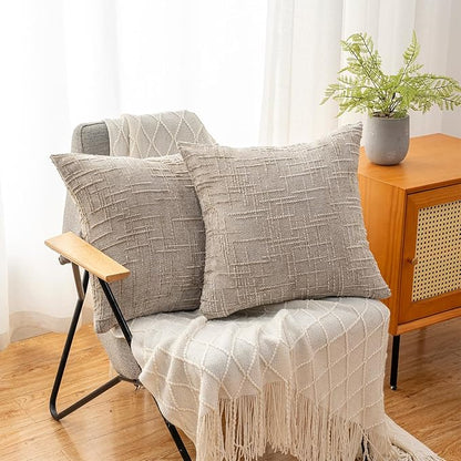 Decorative Throw Pillow Covers 18x18 Inch Set of 4, Soft Solid Farmhouse Chenille Couch Pillows, Spring Pillow Covers for Couch Sofa Bed Living Room Home Decor Pillowcase, Light Khaki