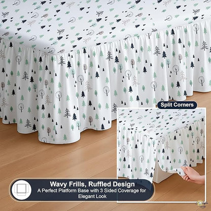 Cottington Lane Ruffled Bed Skirt King Size with Split Corner, Brushed Microfiber Hotel Quality Dust Ruffle, 14 Inch Drop Gathered Bedskirt, Soft, Stylish, Shrink & Fade Resistant, Winter Forest