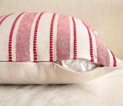 Christmas Pillow Covers, Boho Textured Red Pillow Case, Pillow Covers 12 x 20 Inch Set of 2 Christmas Decorative, Chair Sofa Bedroom Living Room Home Holiday Decor Cushion Case
