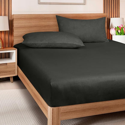 ROYALE LINENS 300 Thread Count 100% Long Staple Combed Cotton Fitted Sheet Queen - Super Soft Deep Pocket Bottom Sheet - Fitted Sheets Only - Elastic Sheets (Queen, Black)