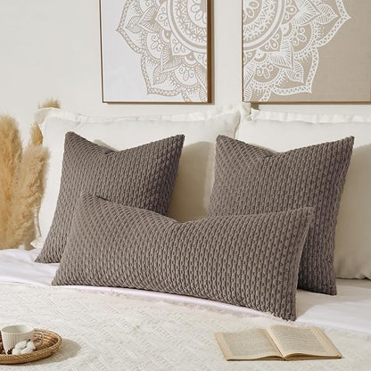 Kevin Textile 20x54 Inch Long Body Lumbar 1 Pack Boho Decorative Throw Pillow Cover Soft Striped Corduroy Rectangle Cushion Case Farmhouse Accent for Living Room Couch Sofa Bed, Light Brown